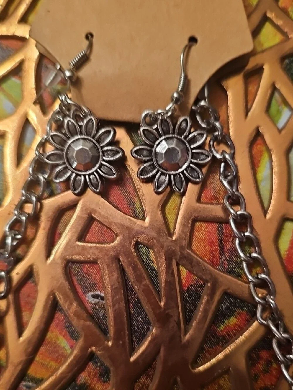 Intricate Silver Floral Bib Necklace with Matching Earrings